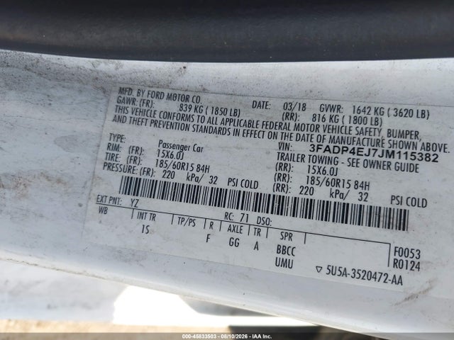 3FADP4EJ7JM115382 Ford FIESTA SE