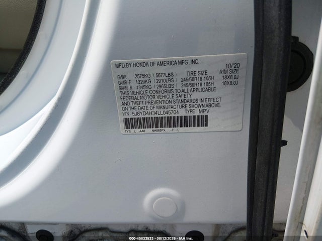 Aukcja sprzedaży 2020 Acura Mdx Standard, vin: 5J8YD4H34LL045704, numer aukcji: 45833533