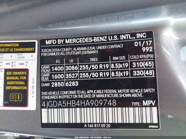 4JGDA5HB4HA909748 Mercedes-Benz Gle 350 4matic