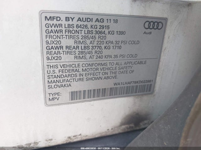 Audi Q7 45 Premium 2019 WA1LHAF79KD022861 Image 9