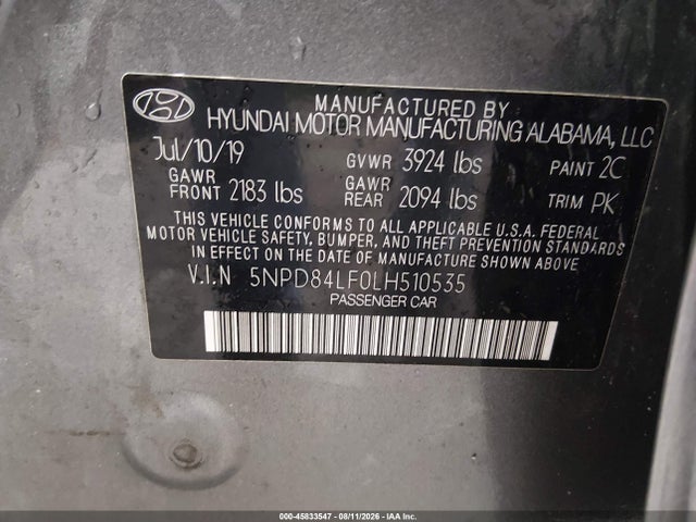 Продаж на аукціоні авто 2020 Hyundai Elantra Value Edition, vin: 5NPD84LF0LH510535, номер лоту: 45833547