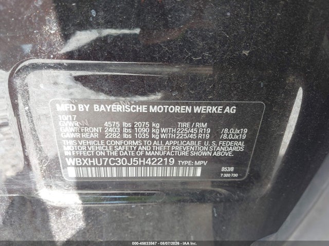 45833567 :رقم المزاد ، WBXHU7C30J5H42219 vin ، 2018 Bmw X1 Sdrive28i مزاد بيع