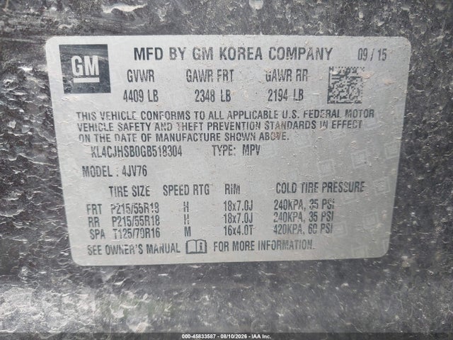 Продажа на аукционе авто 2016 Buick Encore Premium, vin: KL4CJHSB0GB518304, номер лота: 45833587