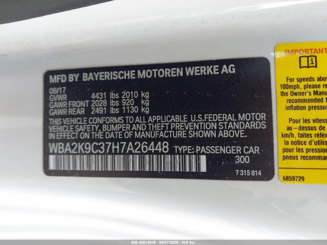 Auction sale of the 2017 Bmw 230i, vin: WBA2K9C37H7A26448, lot number: 45833606