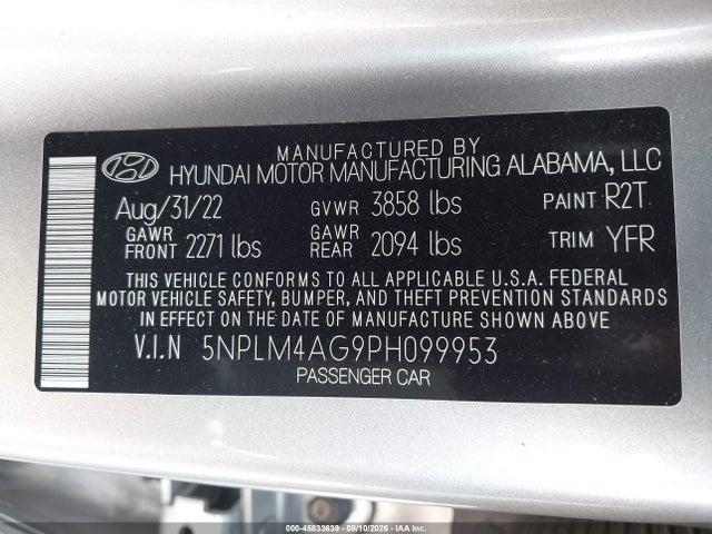 5NPLM4AG9PH099953 Hyundai ELANTRA SEL