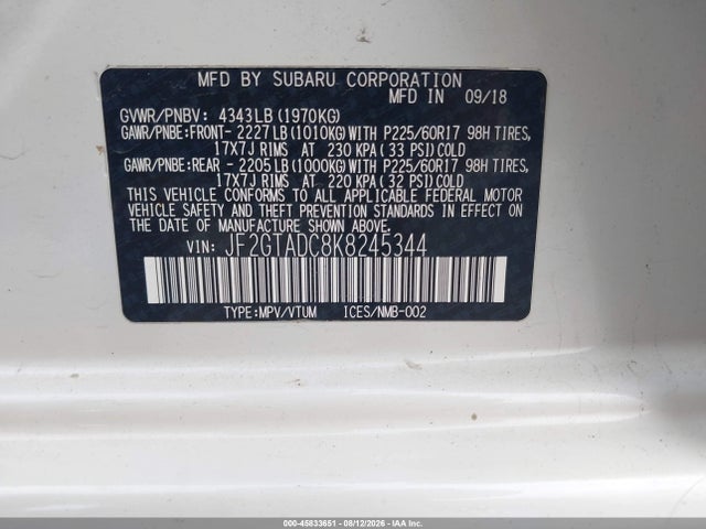 Aukcja sprzedaży 2019 Subaru Crosstrek 2.0i Premium, vin: JF2GTADC8K8245344, numer aukcji: 45833651