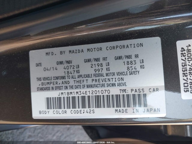 45833653 :رقم المزاد ، JM1BM1M34E1201070 vin ، 2014 Mazda Mazda3 S Grand Touring مزاد بيع