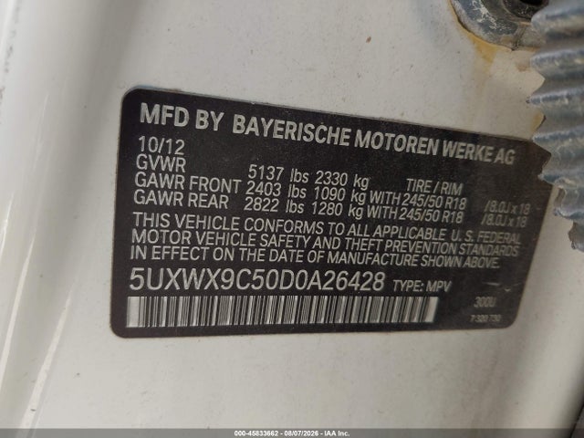 Aukcja sprzedaży 2013 Bmw X3 Xdrive28i, vin: 5UXWX9C50D0A26428, numer aukcji: 45833662