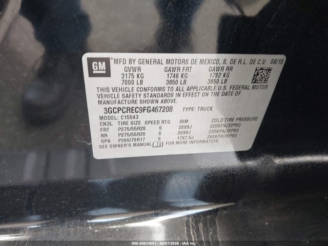 3GCPCREC9FG467208 Chevrolet Silverado 1500 Lt