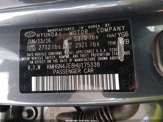 Продажа на аукционе авто 2017 Genesis G80 3.8, vin: KMHGN4JE8HU175338, номер лота: 45833688