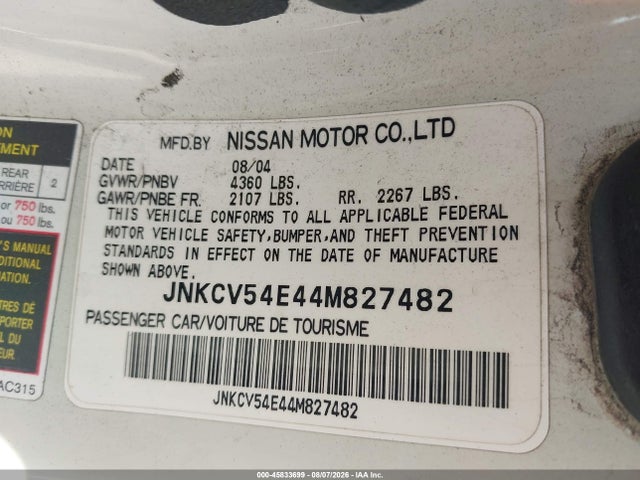 Aukcja sprzedaży 2004 Infiniti G35, vin: JNKCV54E44M827482, numer aukcji: 45833699