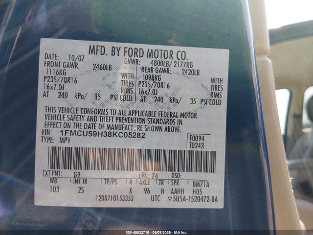 Aukcja sprzedaży 2008 Ford Escape Hybrid, vin: 1FMCU59H38KC05282, numer aukcji: 45833710