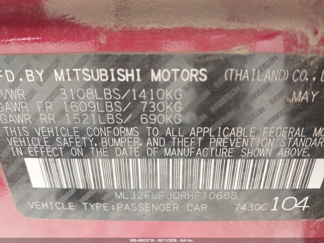 2024 Mitsubishi Mirage G4 Es მანქანა იყიდება აუქციონზე, vin: ML32FUFJ0RHF10688, აუქციონის ნომერი: 45833739