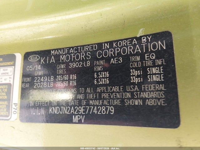 Aukcja sprzedaży 2014 Kia Soul, vin: KNDJN2A29E7742879, numer aukcji: 45833742