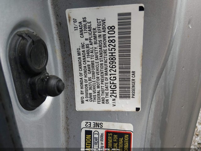 45833758 :رقم المزاد ، 2HGFG12698H528108 vin ، 2008 Honda Civic Lx مزاد بيع