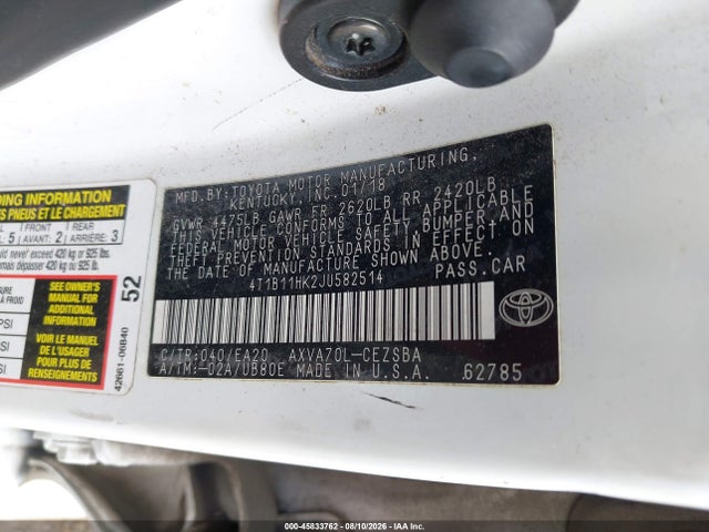 Продажа на аукционе авто 2018 Toyota Camry Se, vin: 4T1B11HK2JU582514, номер лота: 45833762