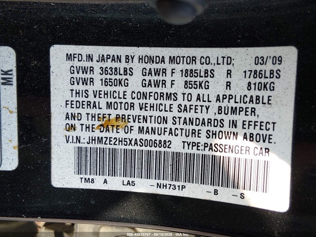 Продажа на аукционе авто 2010 Honda Insight Lx, vin: JHMZE2H5XAS006882, номер лота: 45833767