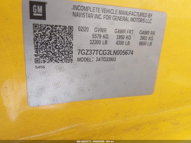 Aukcja sprzedaży 2020 Gmc Savana Cutaway Work Van, vin: 7GZ37TCG3LN005674, numer aukcji: 45833772