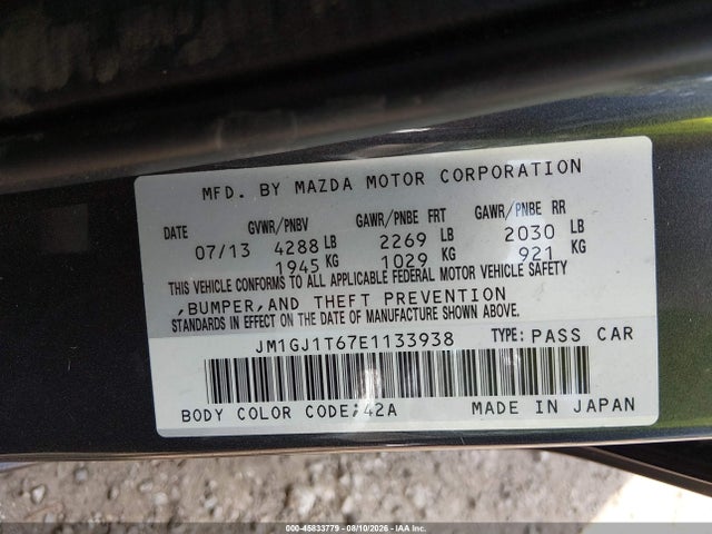 Продажа на аукционе авто 2014 Mazda Mazda6 I Touring, vin: JM1GJ1T67E1133938, номер лота: 45833779