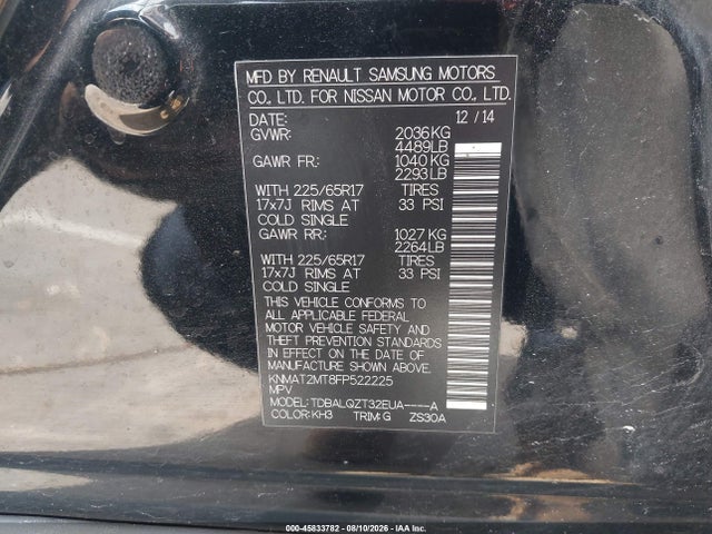 Auction sale of the 2015 Nissan Rogue Sv, vin: KNMAT2MT8FP522225, lot number: 45833782
