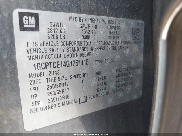 1GCPTCE14G1351118 Chevrolet Colorado 4wd Lt