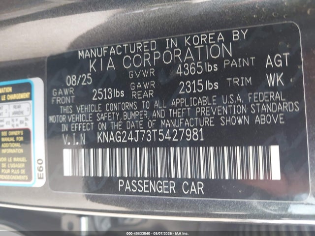 KNAG24J73T5427981 KIA K5 Lxs Fwd