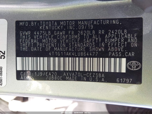 Toyota CAMRY SE 2020 4T1G11AK4LU864477 Image 9