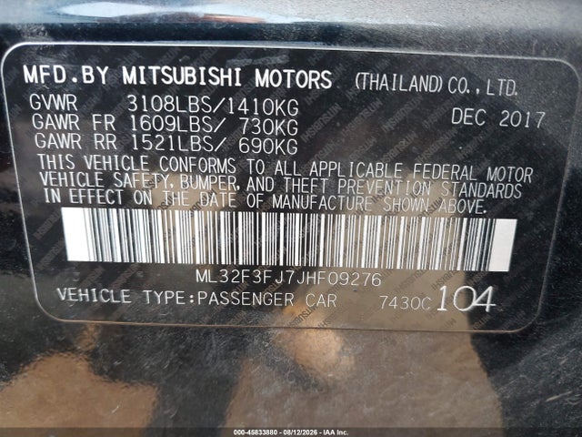 Продаж на аукціоні авто 2018 Mitsubishi Mirage G4 Es, vin: ML32F3FJ7JHF09276, номер лоту: 45833880