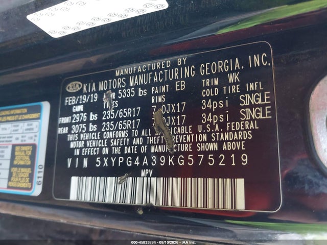 KIA Sorento 2.4l L 2019 5XYPG4A39KG575219 Image 9