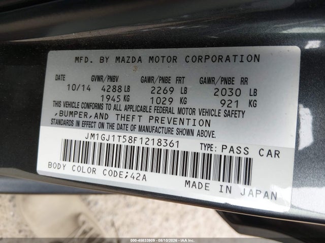 Aukcja sprzedaży 2015 Mazda Mazda6 I Touring, vin: JM1GJ1T58F1218361, numer aukcji: 45833909