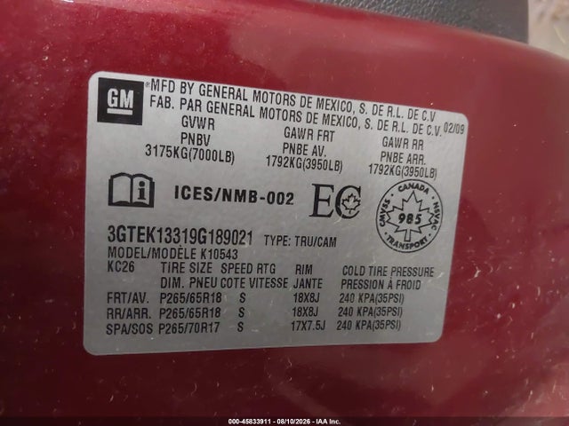2009 Gmc Sierra 1500 Work Truck მანქანა იყიდება აუქციონზე, vin: 3GTEK13319G189021, აუქციონის ნომერი: 45833911