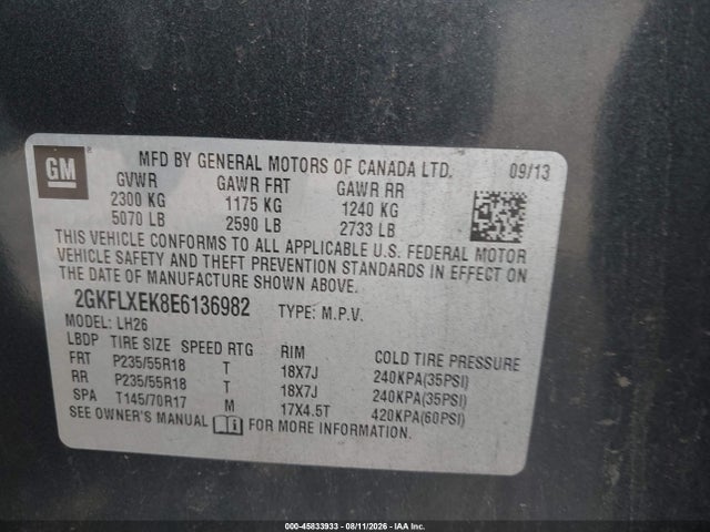 45833933 :رقم المزاد ، 2GKFLXEK8E6136982 vin ، 2014 Gmc Terrain Slt-1 مزاد بيع