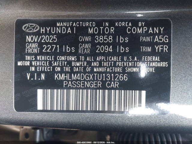 2026 Hyundai Elantra Sel Sport მანქანა იყიდება აუქციონზე, vin: KMHLM4DGXTU131266, აუქციონის ნომერი: 45833965