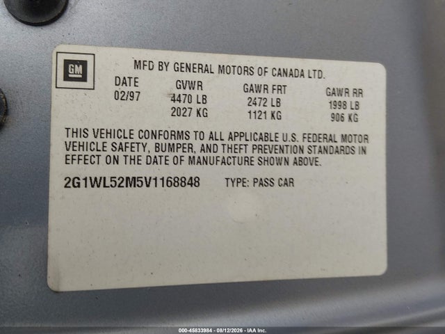Auction sale of the 1997 Chevrolet Lumina, vin: 2G1WL52M5V1168848, lot number: 45833984