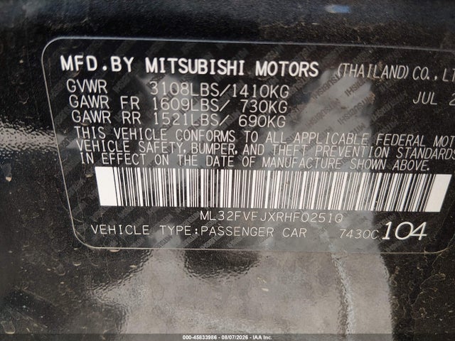 Продаж на аукціоні авто 2024 Mitsubishi Mirage G4 Se, vin: ML32FVFJXRHF02510, номер лоту: 45833986