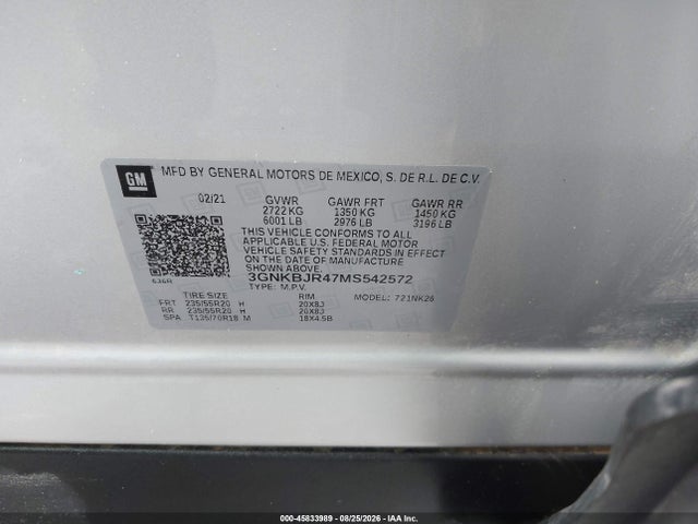 45833989 :رقم المزاد ، 3GNKBJR47MS542572 vin ، 2021 Chevrolet Blazer Awd 3lt مزاد بيع