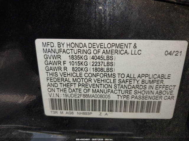 Продаж на аукціоні авто 2021 Acura Ilx Premium   A-spec Packages/technology   A-spec Packages, vin: 19UDE2F88MA008005, номер лоту: 45834001