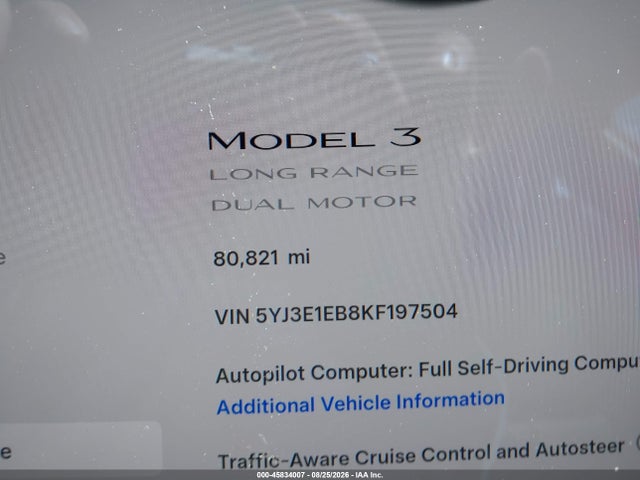 Aukcja sprzedaży 2019 Tesla Model 3 Long Range/performance, vin: 5YJ3E1EB8KF197504, numer aukcji: 45834007
