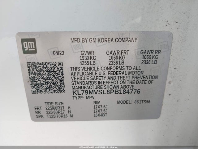 Продаж на аукціоні авто 2023 Chevrolet Trailblazer Fwd Activ, vin: KL79MVSL8PB184776, номер лоту: 45834019