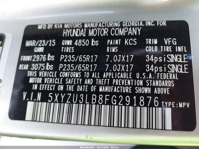 5XYZU3LB8FG291876 Hyundai Santa Fe Sport 2.4l