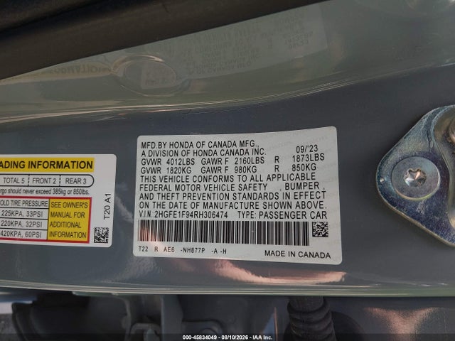 Honda Civic Touring 2024 2HGFE1F94RH306474 Image 9