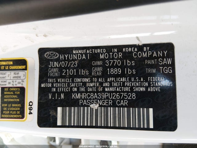 2023 Hyundai Venue Sel/limited მანქანა იყიდება აუქციონზე, vin: KMHRC8A39PU267528, აუქციონის ნომერი: 45834052