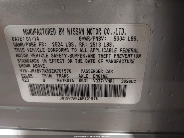 Aukcja sprzedaży 2014 Infiniti Q50 Premium, vin: JN1BV7AR2EM701576, numer aukcji: 45834063
