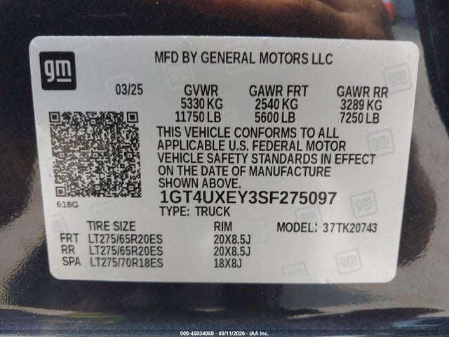 Продажа на аукционе авто 2025 Gmc Sierra 2500hd 4wd  Standard Bed Denali Ultimate, vin: 1GT4UXEY3SF275097, номер лота: 45834069