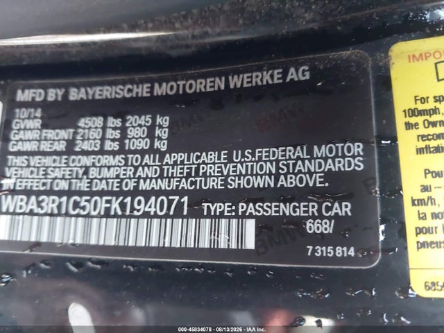 Aukcja sprzedaży 2015 Bmw 435i, vin: WBA3R1C50FK194071, numer aukcji: 45834078