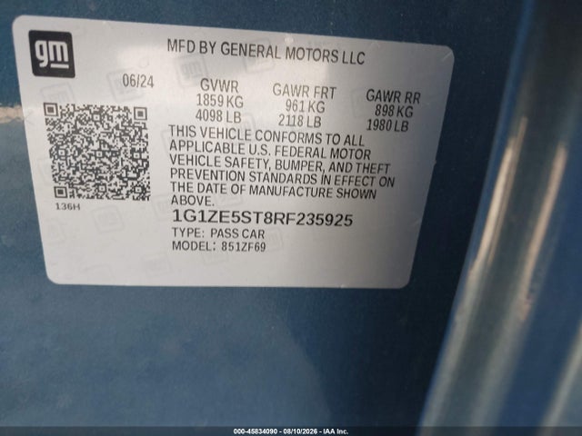 Aukcja sprzedaży 2024 Chevrolet Malibu Fwd 2lt, vin: 1G1ZE5ST8RF235925, numer aukcji: 45834090
