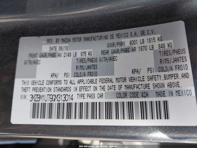 3MZBM1U79GM313014 Mazda Mazda3 I Sport