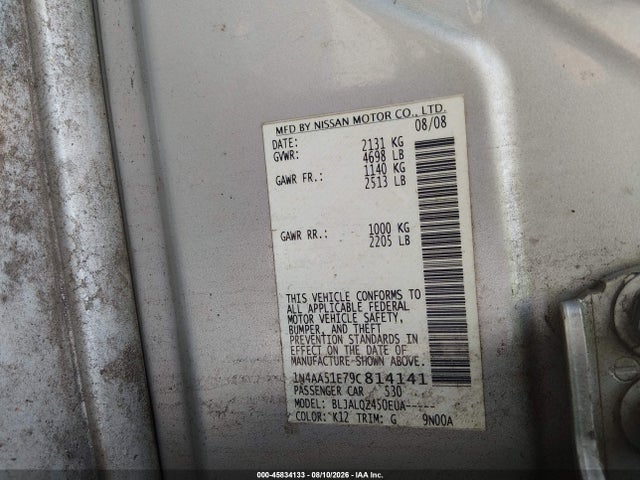 Продаж на аукціоні авто 2009 Nissan Maxima 3.5 S, vin: 1N4AA51E79C814141, номер лоту: 45834133