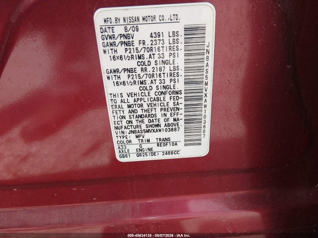 Продаж на аукціоні авто 2010 Nissan Rogue, vin: JNBAS5MVXAW103687, номер лоту: 45834135