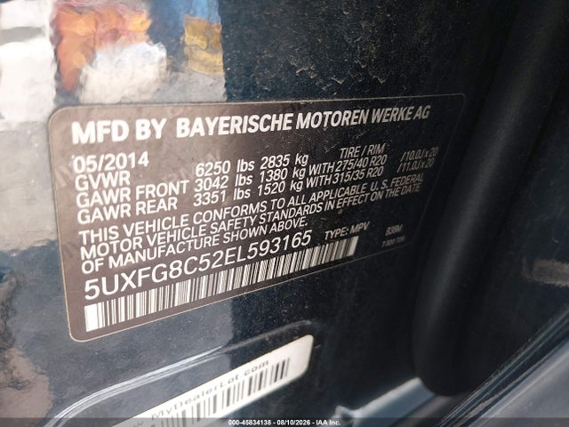 Aukcja sprzedaży 2014 Bmw X6 Xdrive50i, vin: 5UXFG8C52EL593165, numer aukcji: 45834138